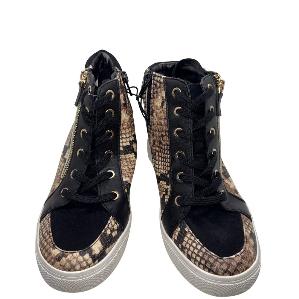 Aldo Gwarecia Womens 8.5 Snakeskin Print Hidden Wedge High Top Sneakers Black